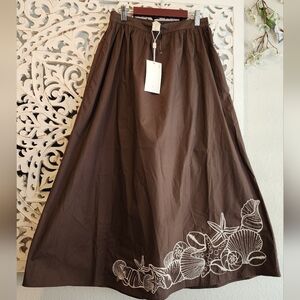 CAROLINE CONSTAS ENBRODERY BROWN MIDI FULL SKIRT NWT SZ SMALL